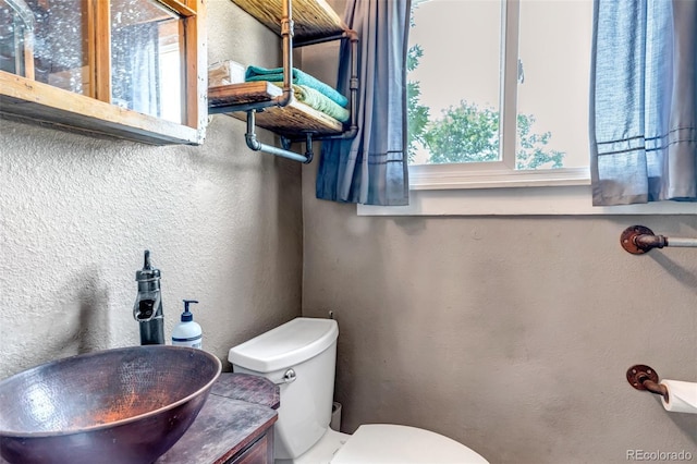 3151 N Elizabeth St, Denver, CO 80205 - half bathroom featuring a textured wall, healthy amount of natural light, and vanity