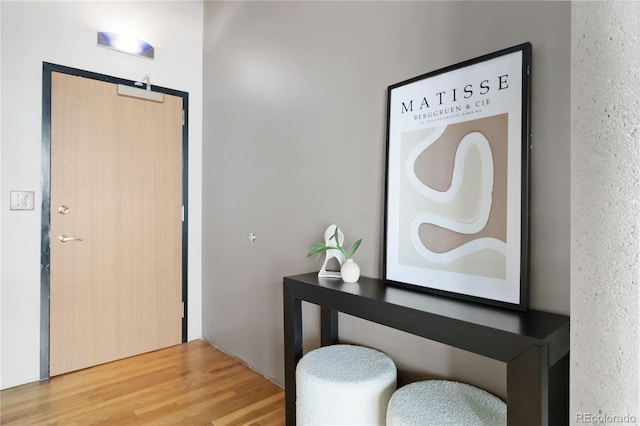 entryway with hardwood / wood-style floors