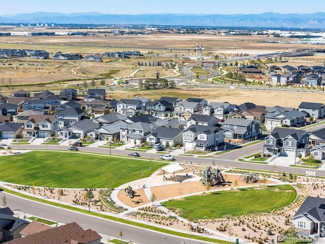 bird's eye view featuring a residential view and a mountain view