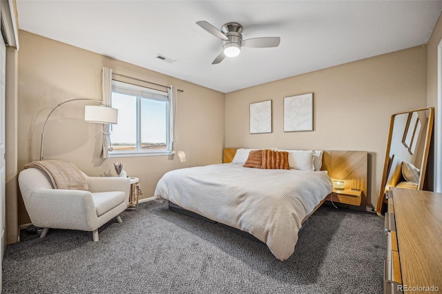 bedroom featuring ceiling fan and carpet floors