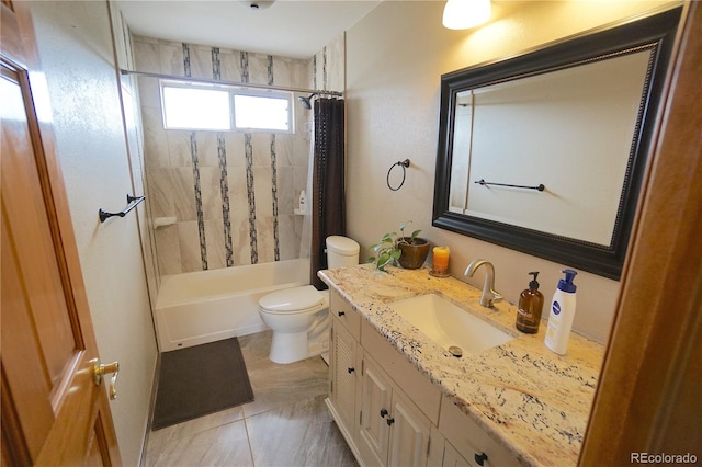 bathroom featuring vanity, toilet, and shower / bath combo with shower curtain