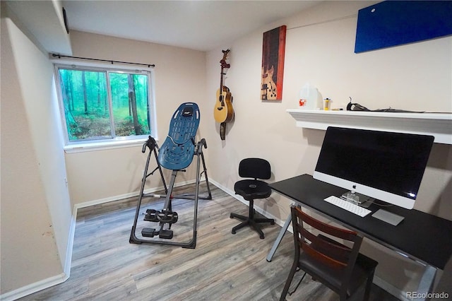 interior space featuring wood finished floors and baseboards