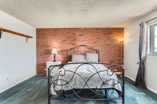 8613 Santa Fe Dr, Thornton, CO 80260 - bedroom with carpet flooring, brick wall, and a textured ceiling