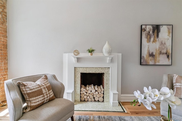 2566 N Emerson St, Denver, CO 80205 - living area featuring wood finished floors and a fireplace