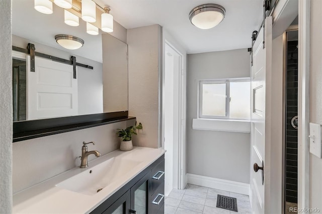 2566 N Emerson St, Denver, CO 80205 - bathroom with baseboards, marble finish flooring, and vanity