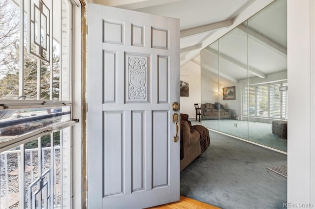 view of carpeted foyer entrance