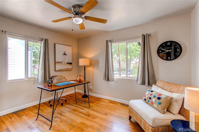 753 S Utica St, Denver, CO 80219 - office featuring hardwood / wood-style flooring, baseboards, and ceiling fan