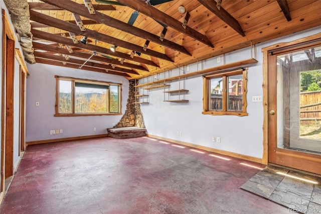 24427 Peak To Peak Hwy, Nederland, CO 80466 - empty room with wood ceiling, baseboards, and concrete flooring