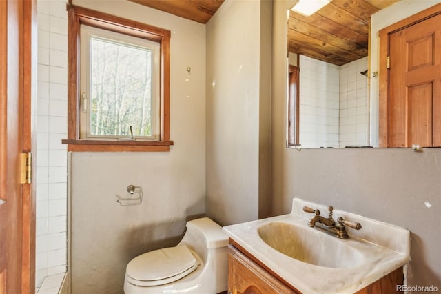 24427 Peak To Peak Hwy, Nederland, CO 80466 - bathroom with wooden ceiling, toilet, and vanity