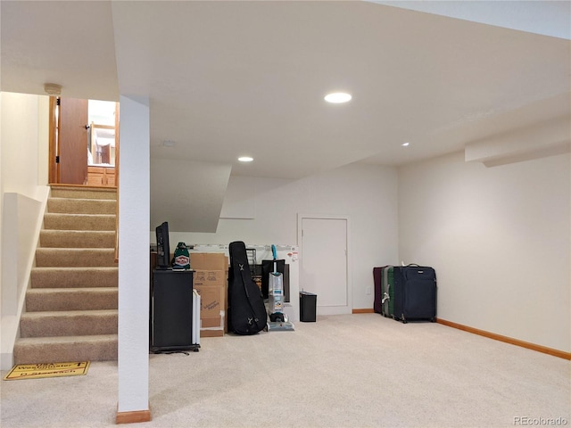 5695 W 109th Cir, Westminster, CO 80020 - finished below grade area with carpet flooring, recessed lighting, and stairs
