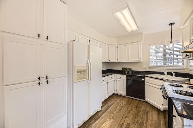 5016 S Nelson St Unit C, Littleton, CO 80127 - kitchen with white refrigerator with ice dispenser, black dishwasher, electric stove, and white cabinets