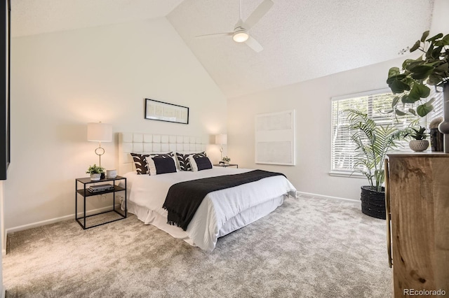 5016 S Nelson St Unit C, Littleton, CO 80127 - carpeted bedroom featuring high vaulted ceiling, baseboards, and a ceiling fan