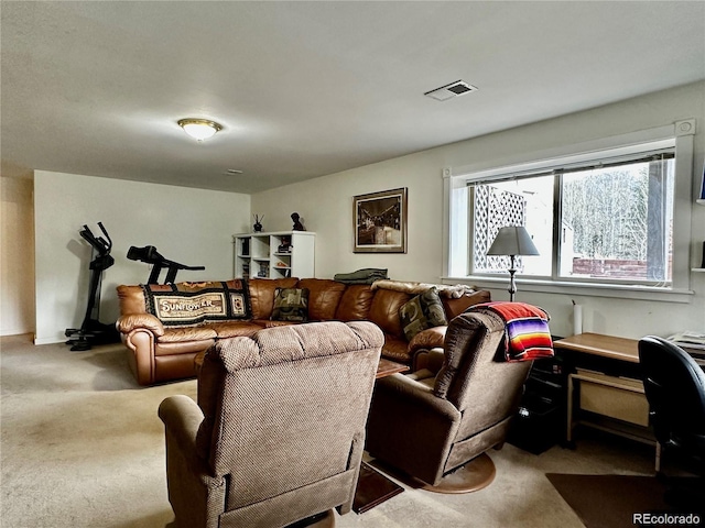 living room with light colored carpet