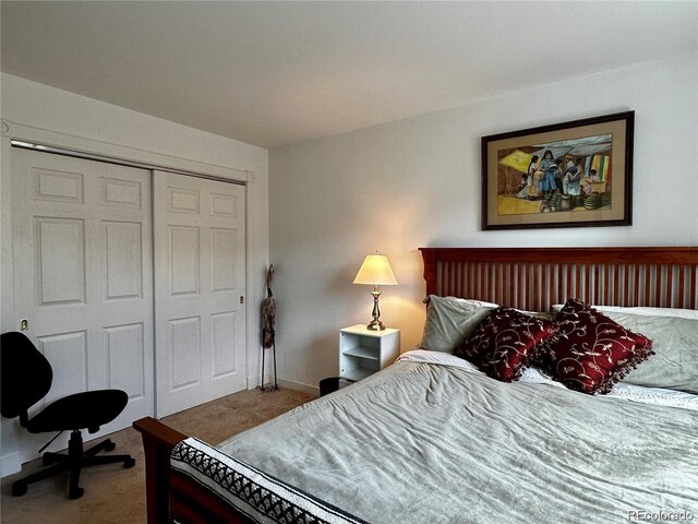 bedroom with carpet floors and a closet