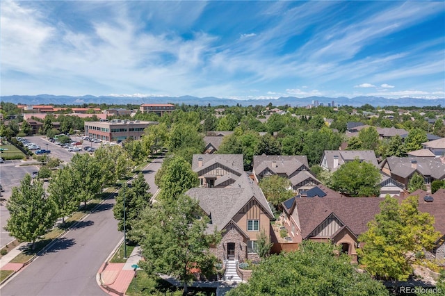 aerial view featuring a residential view and a mountain view