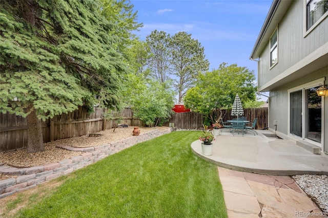 3889 S Fraser St, Aurora, CO 80014 - fenced backyard featuring a patio area