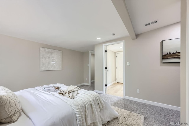 1750 S Zuni St, Denver, CO 80223 - bedroom featuring carpet, recessed lighting, and beamed ceiling