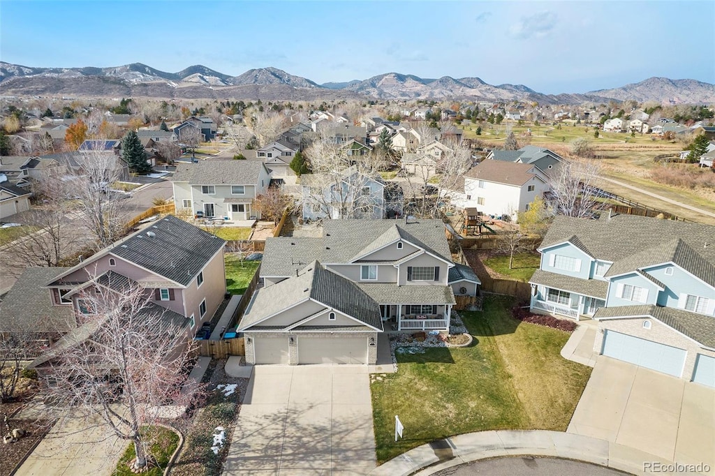 aerial view with a mountain view