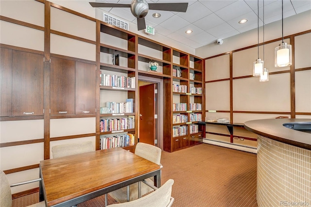1250 N Humboldt St Unit 202, Denver, CO 80218 - home office with a baseboard heating unit, carpet floors, ceiling fan, and recessed lighting