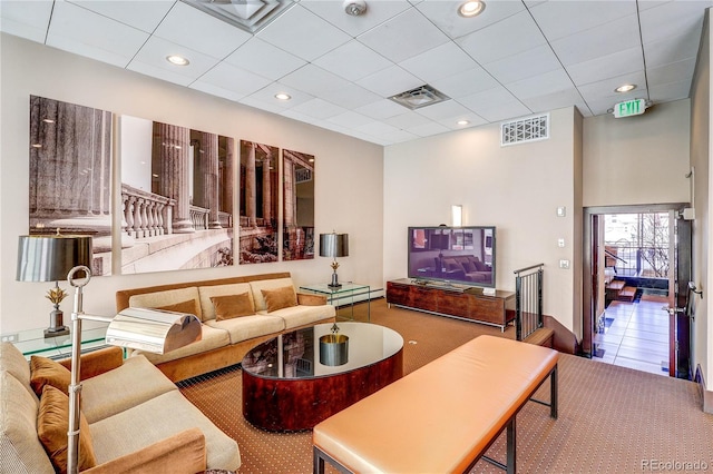 1250 N Humboldt St Unit 202, Denver, CO 80218 - living area featuring carpet floors, a paneled ceiling, and recessed lighting