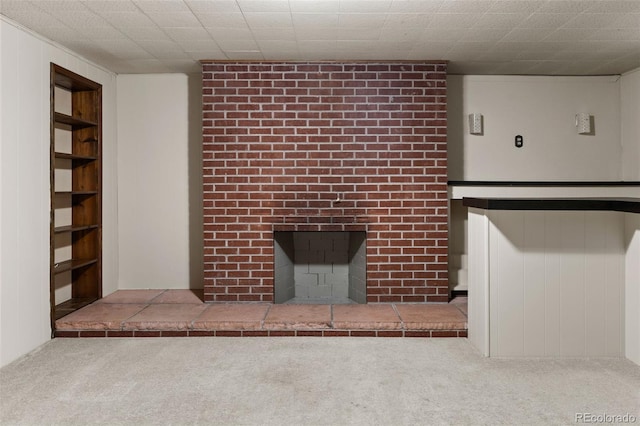 2672 S Magnolia St, Denver, CO 80224 - unfurnished living room with a fireplace, carpet, and built in shelves