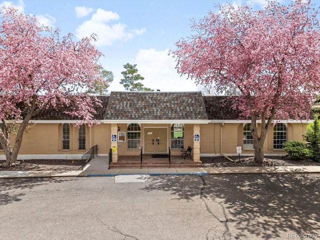 view of front of property featuring mansard roof