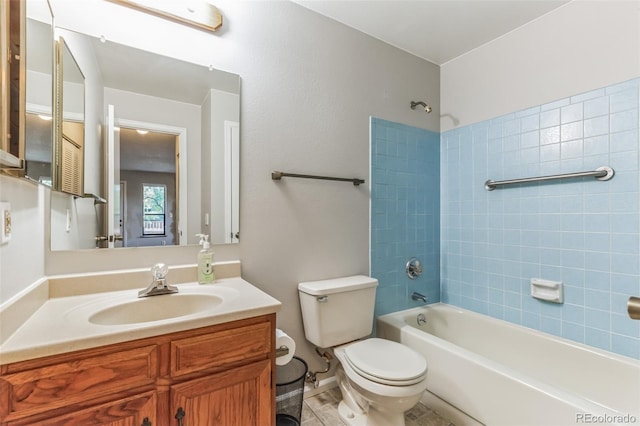 full bath with shower / washtub combination, vanity, and toilet