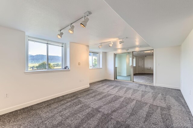 8915 S Field Ct, Littleton, CO 80128 - spare room featuring rail lighting, carpet floors, and baseboards