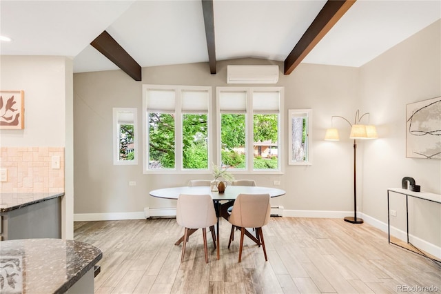 41 Skyline Dr, Wheat Ridge, CO 80215 - dining area with an AC wall unit, baseboard heating, and light wood-type flooring