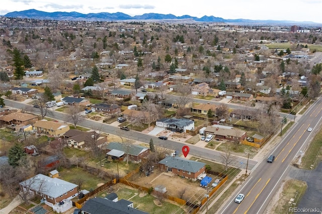 birds eye view of property featuring a residential view and a mountain view