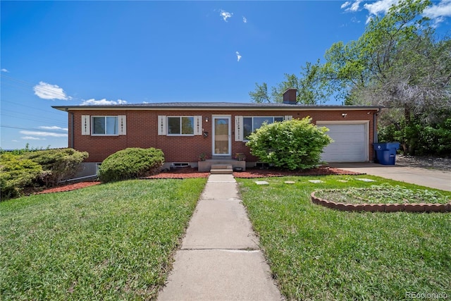 12024 W Maryland Dr, Lakewood, CO 80228 - ranch-style house with brick siding, driveway, a garage, a front lawn, and entry steps