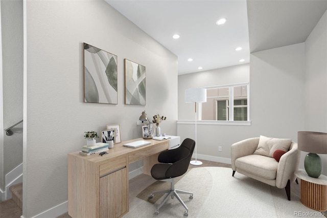 home office featuring baseboards and recessed lighting