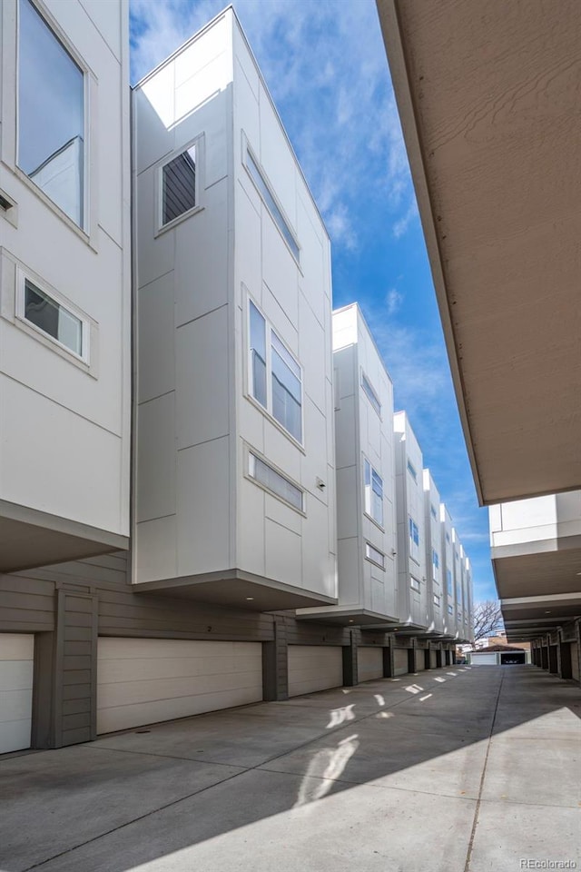 view of building exterior featuring a garage