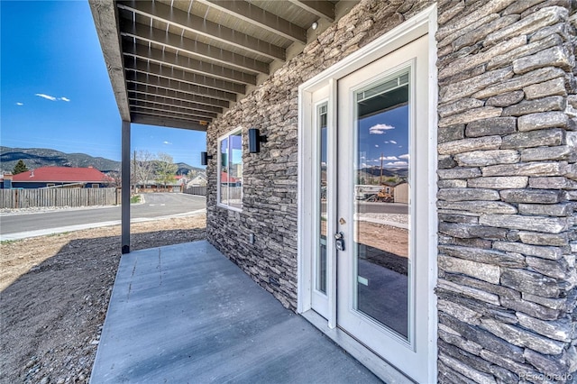 exterior space featuring a mountain view