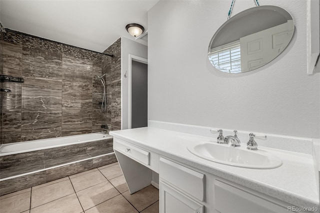 full bath with  shower combination, tile patterned flooring, and vanity