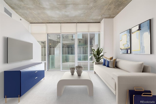 living room with light carpet and plenty of natural light