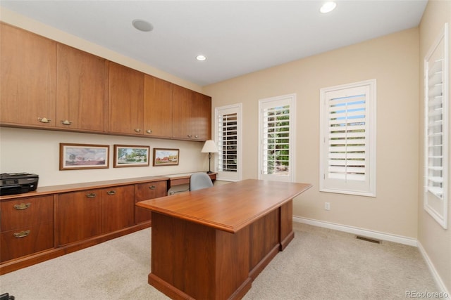 3806 S Dawson St, Aurora, CO 80014 - office featuring light carpet, baseboards, and recessed lighting