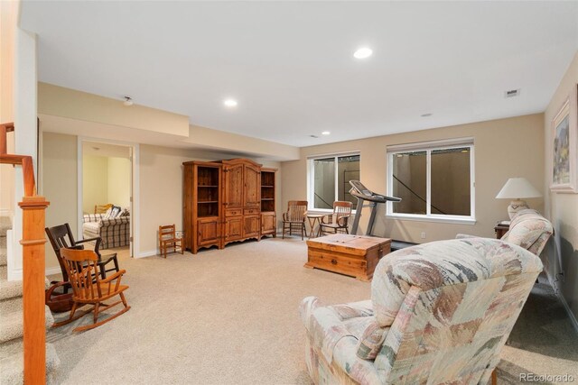 3806 S Dawson St, Aurora, CO 80014 - living room featuring light colored carpet and recessed lighting