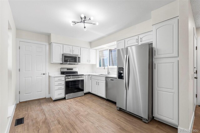 1519 S Sable Blvd Unit C, Aurora, CO 80012 - kitchen with stainless steel appliances, white cabinets, light wood-style floors, and a sink