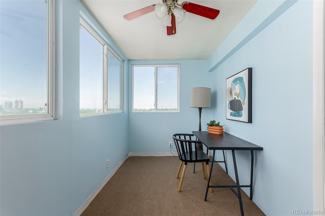 1121 Albion St Unit 809, Denver, CO 80220 - office area featuring ceiling fan, baseboards, and carpet