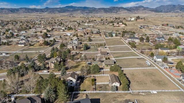 birds eye view of property with a residential view and a mountain view