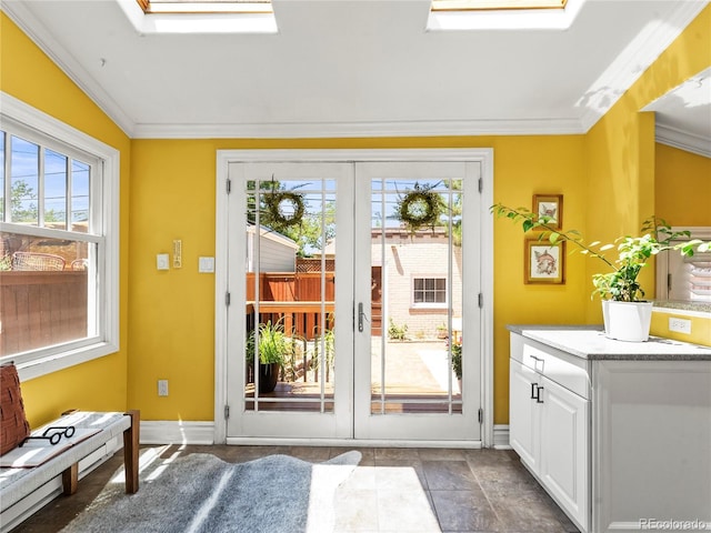 437 S Grant St, Denver, CO 80209 - doorway to outside featuring french doors, crown molding, and a skylight