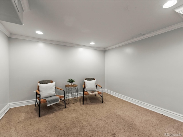 437 S Grant St, Denver, CO 80209 - living area featuring carpet flooring, ornamental molding, and recessed lighting