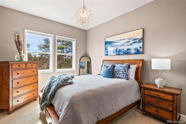9563 Red Primrose St, Franktown, CO 80116 - bedroom with light carpet and a chandelier