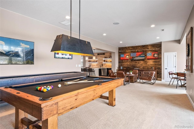 9563 Red Primrose St, Franktown, CO 80116 - rec room with billiards table, wood walls, carpet floors, recessed lighting, and baseboards