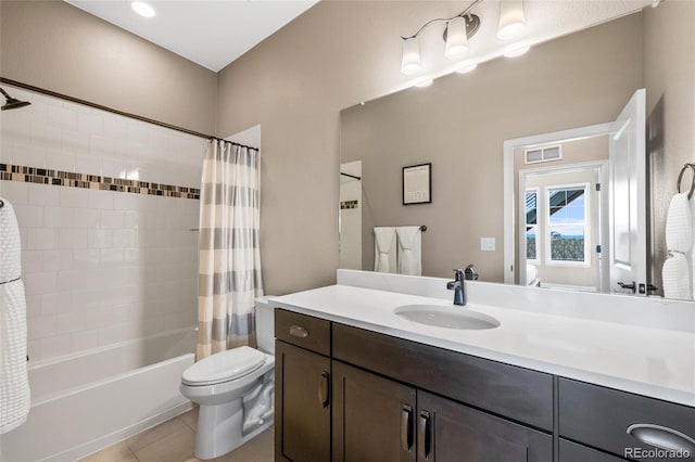 9563 Red Primrose St, Franktown, CO 80116 - full bathroom with toilet, tile patterned flooring, vanity, and shower / bath combination with curtain