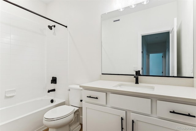 full bath featuring toilet, shower / bath combination, and vanity