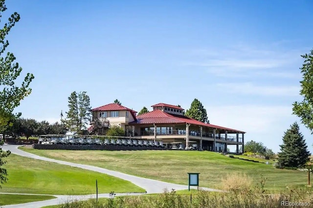 view of community featuring a gazebo and a yard