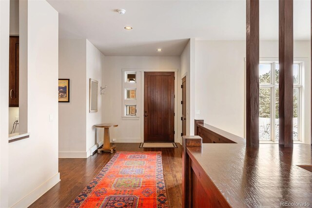 21609 Clarence Ln, Golden, CO 80401 - entryway with dark wood-style floors, baseboards, and recessed lighting