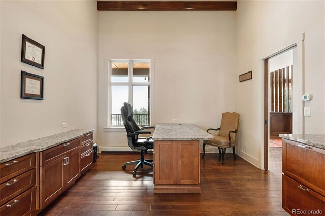 21609 Clarence Ln, Golden, CO 80401 - office space featuring a towering ceiling, dark wood-style flooring, and baseboards